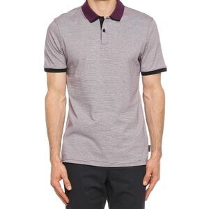 Ted Baker Men's Caffine Striped Polo Shirt Purple L Casual Summer Luxury Golf